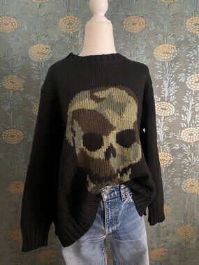Wooden Ships Oversized Skull Sweater Black Mohair Wool